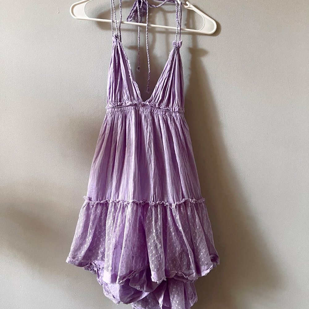 Lilac Backless Sun Dress Size Small, Halter Tie